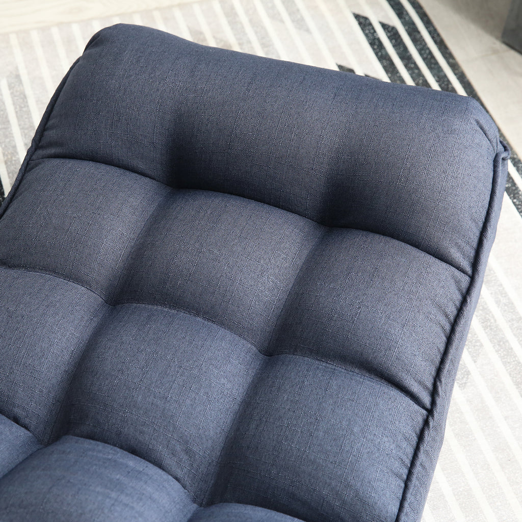 Metal frame detail on navy Japanese floor chair
