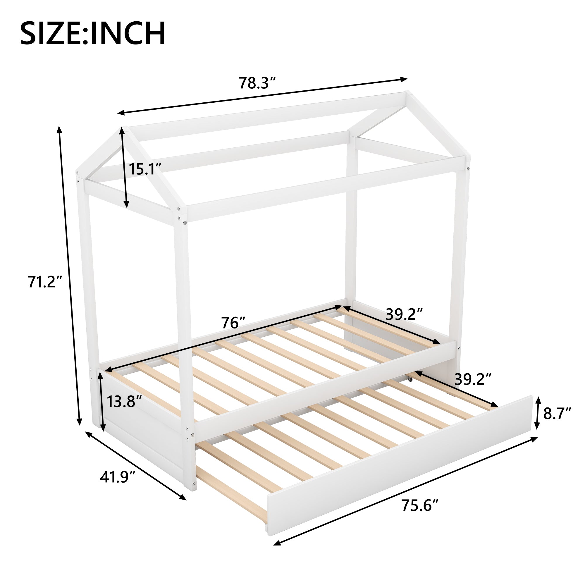 White house bed pitched roof frame with eaves detail