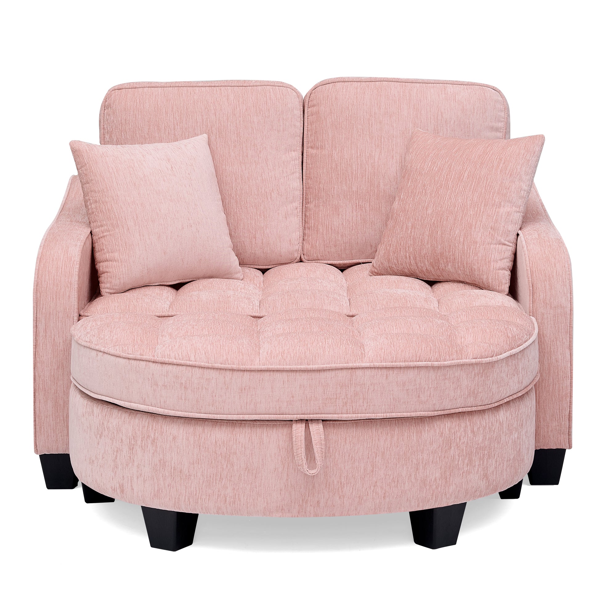 Corduroy 2-Seater Sofa Chaise — Storage Footrest & 2 Pillows, 42.7" Wide