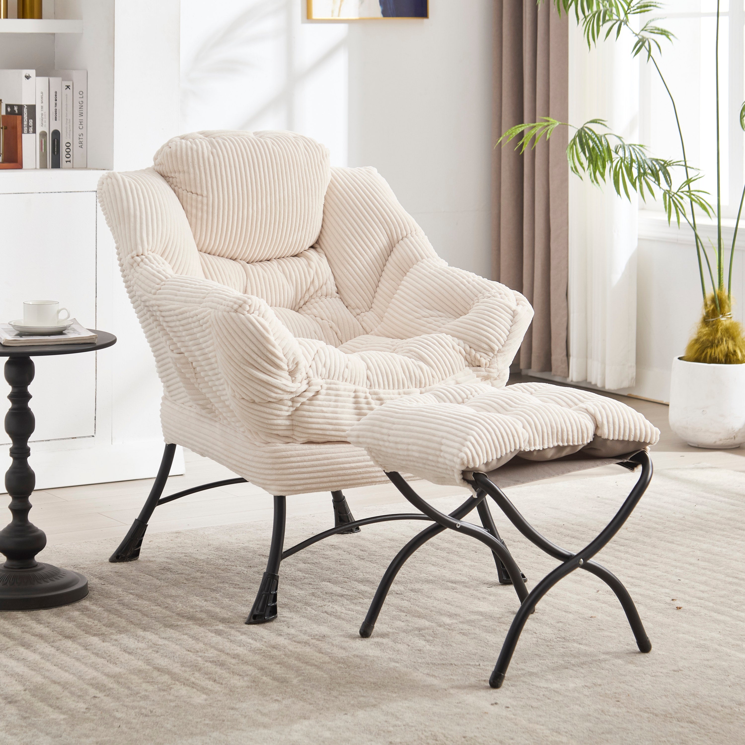Lazy Lounge Chair with Ottoman — PP Cotton & Side Pocket