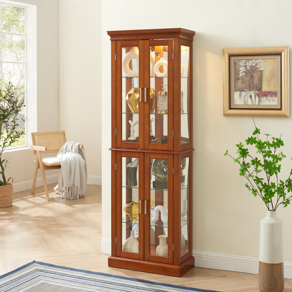 Walnut display cabinet four hinged glass doors magnetic latch