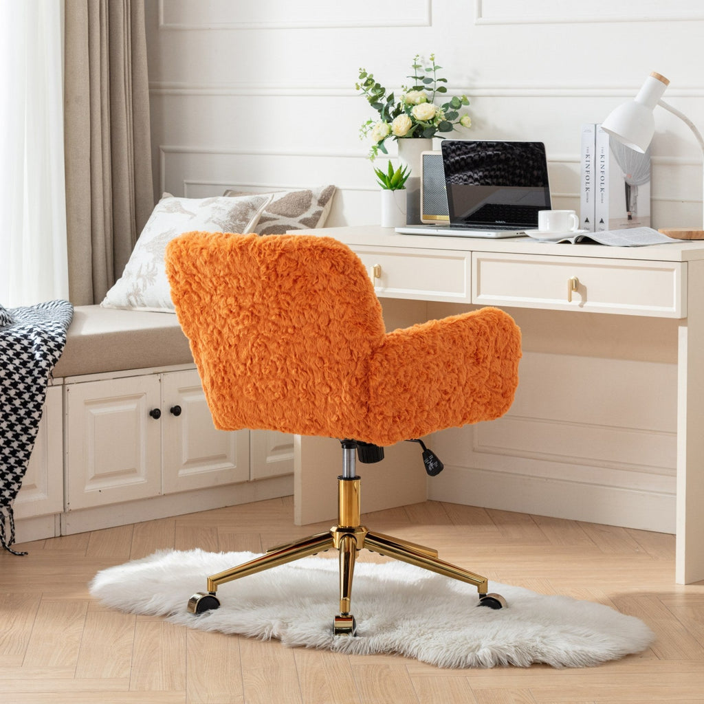 Faux Fur Office Chair — 40° Reclining with Gold Metal Base & Wheels
