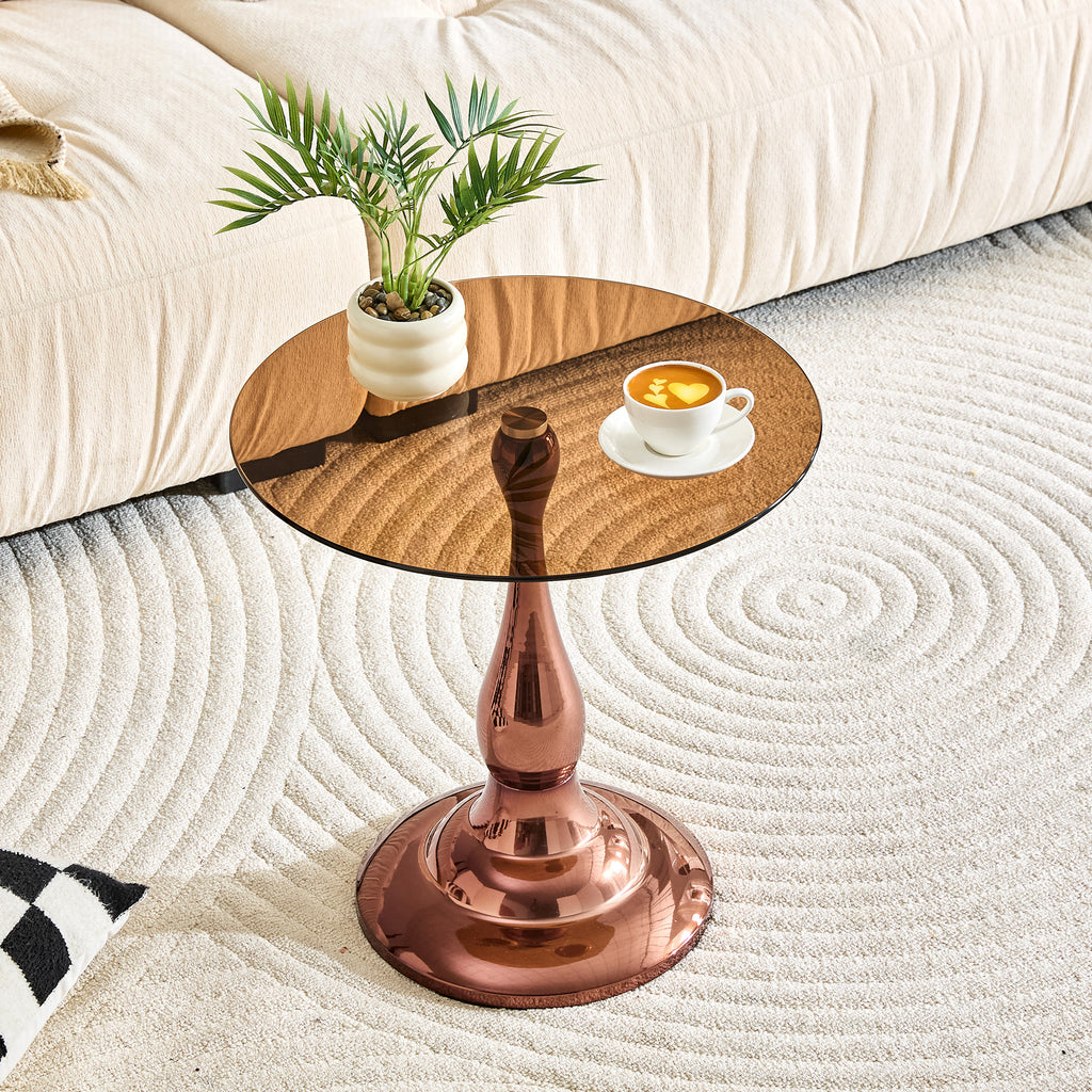 Brown glass top side table aluminum plate junction reinforcement detail