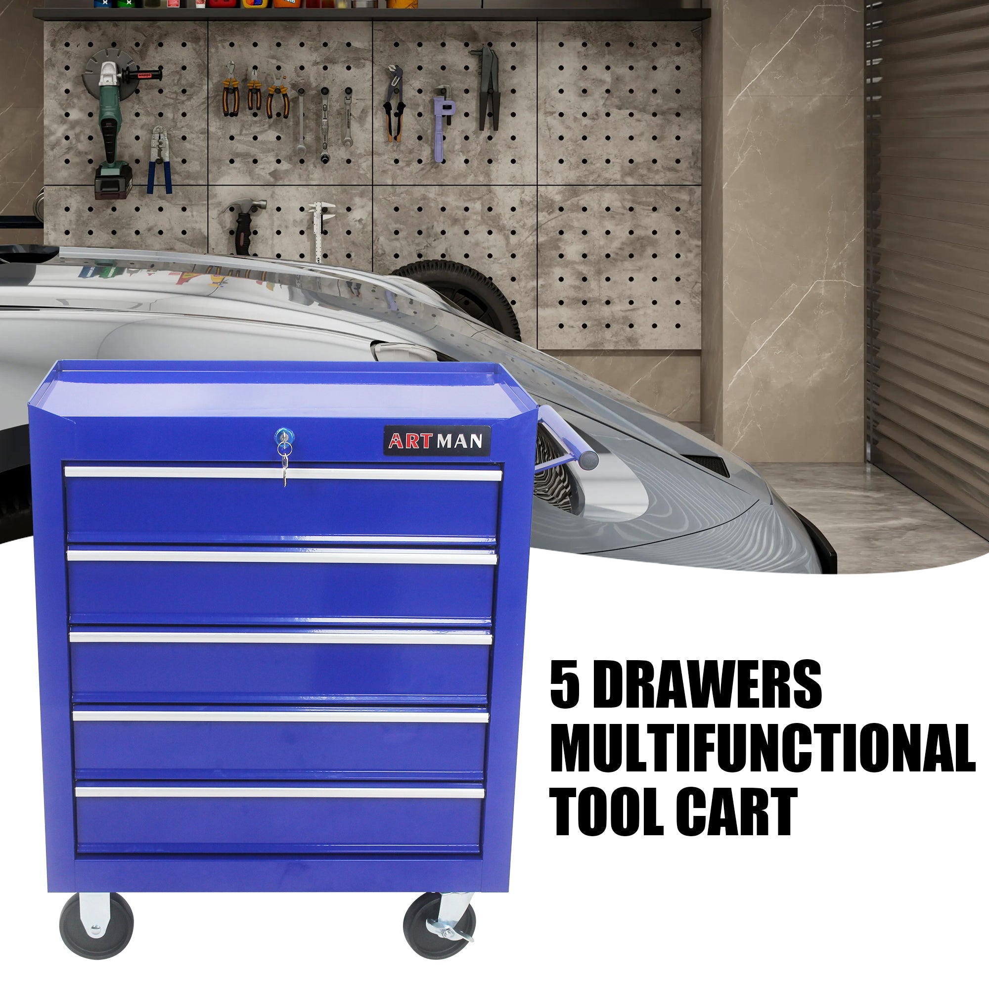 5-Drawer Rolling Tool Cart — Lockable Multifunctional Tool Storage
