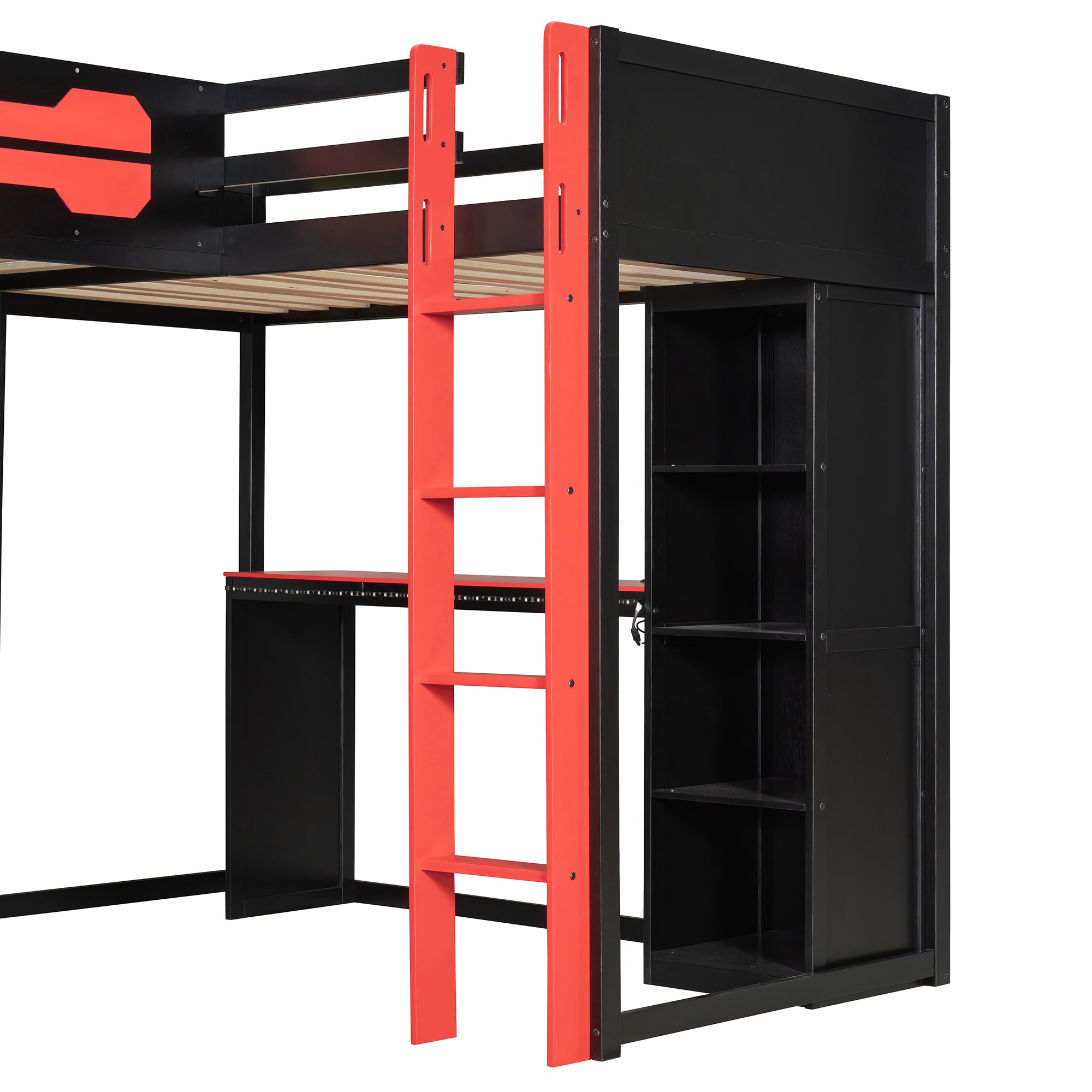 Under-bed storage area on gaming loft bed frame