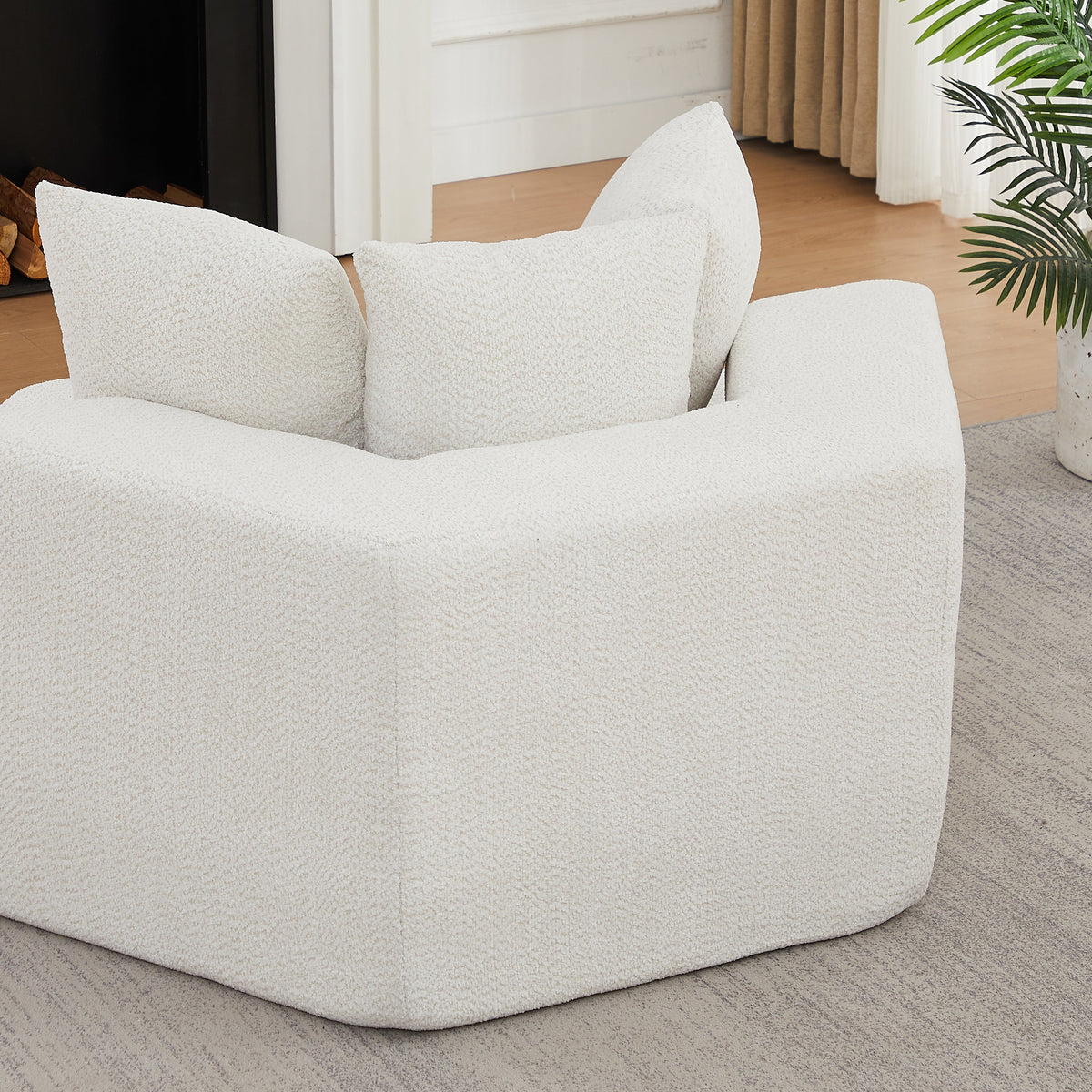 54-inch Modern-style hexagonal single lounge chair, featuring versatile arrangements and a modular design; this chenille-upholstered sofa is ideal for lounges, game rooms, living rooms, and bedrooms.