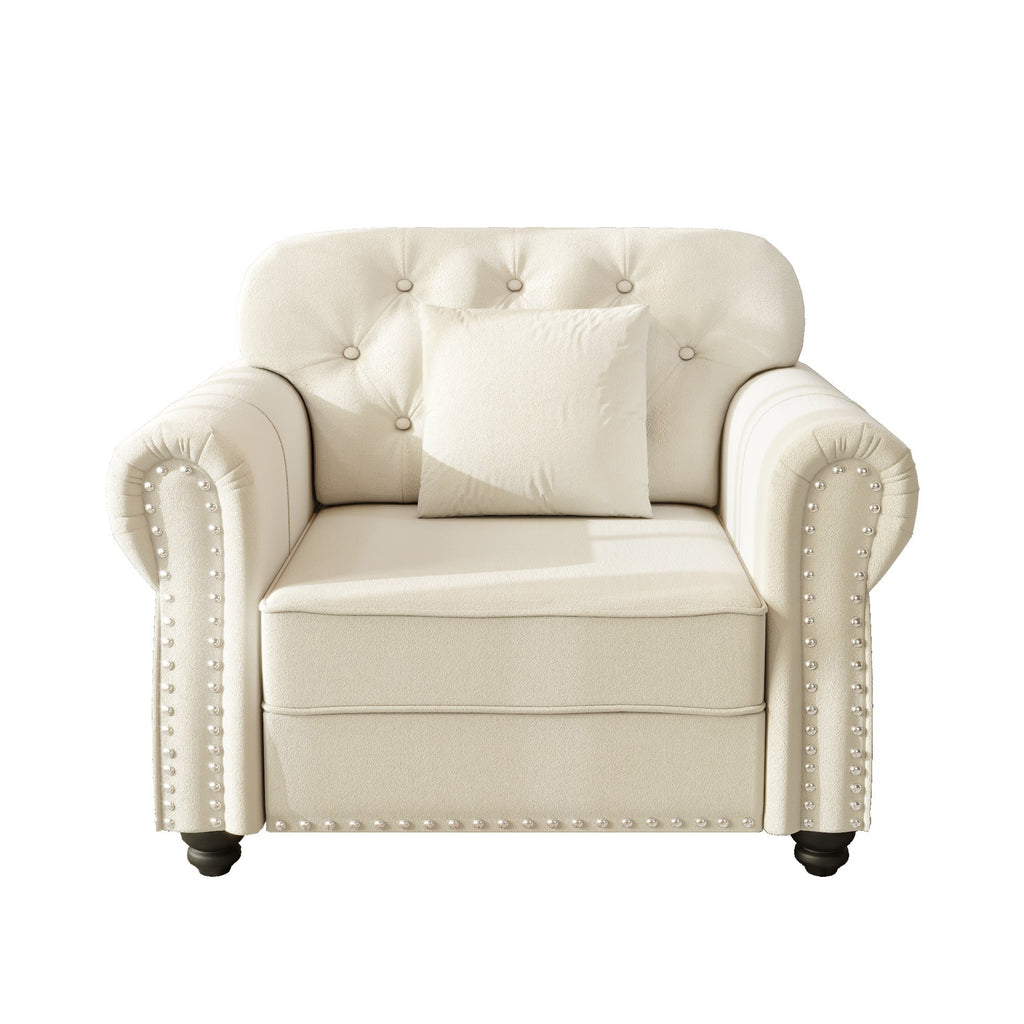 41.3'Upholstered Velvet Sofa with Nailhead Trim and Rolled Armrests,Mid-Century Modern Chesterfield Sofa with Button Tufted,Includes 1 Pillows,Brown