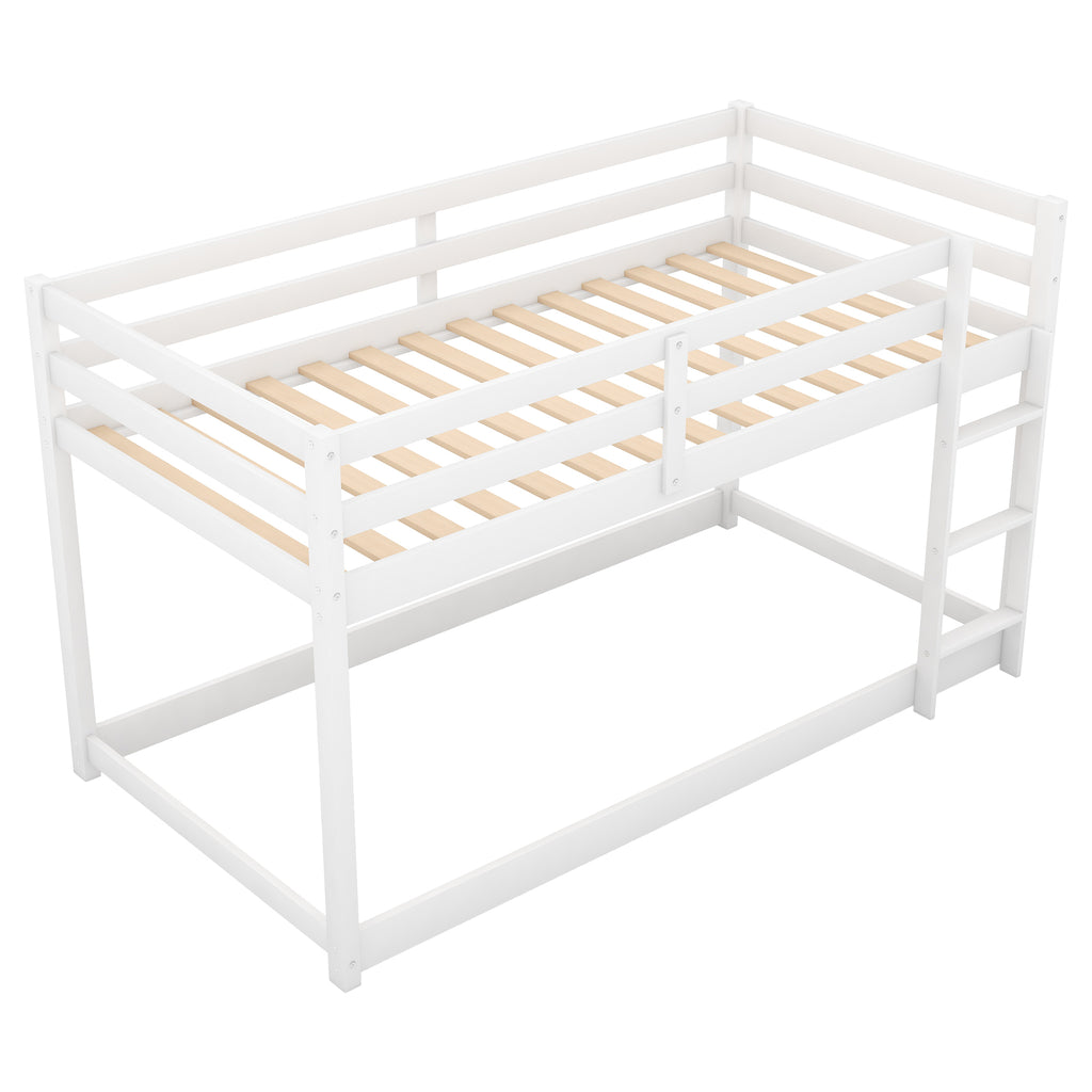Low bunk bed upper and lower sleeping areas overview