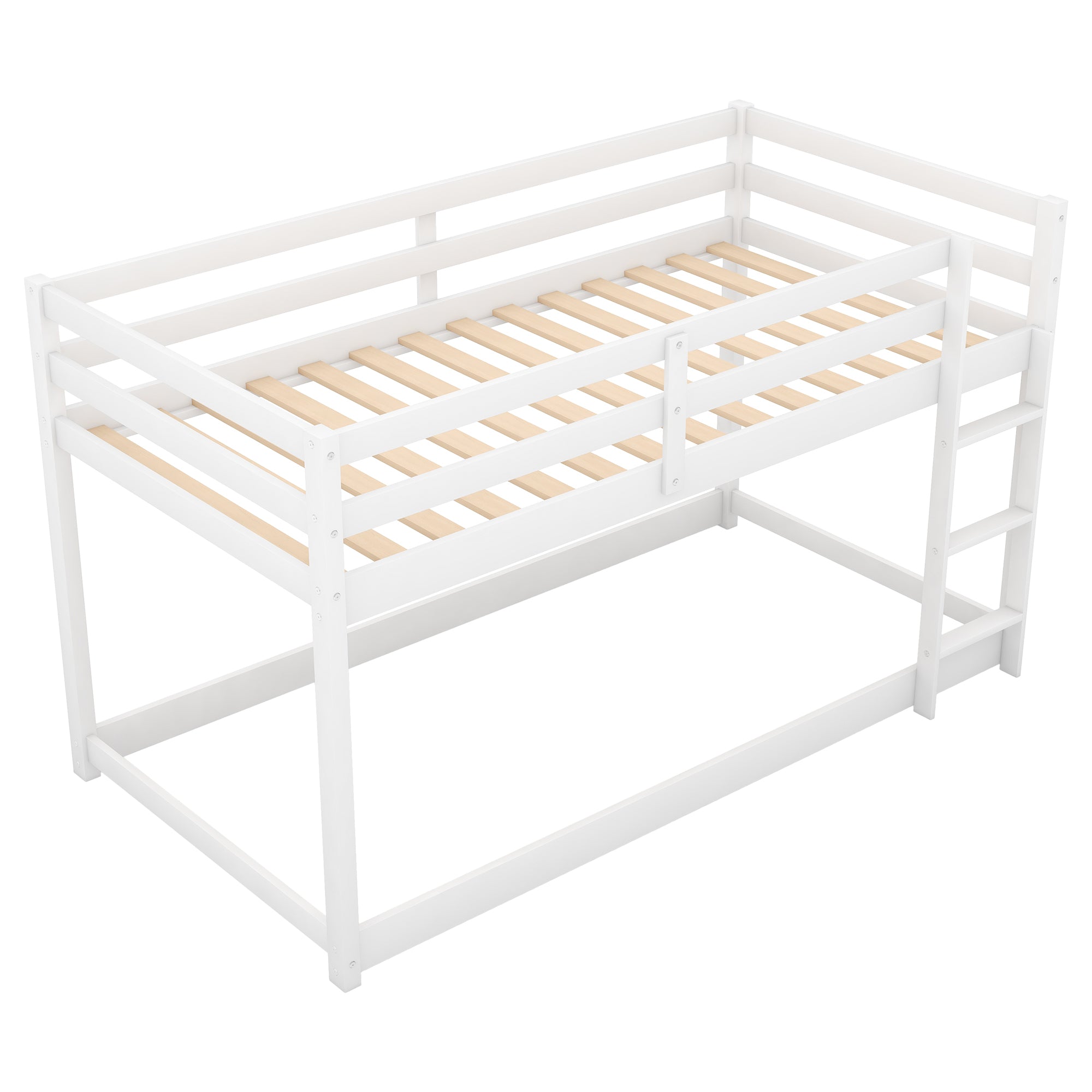 Low bunk bed upper and lower sleeping areas overview