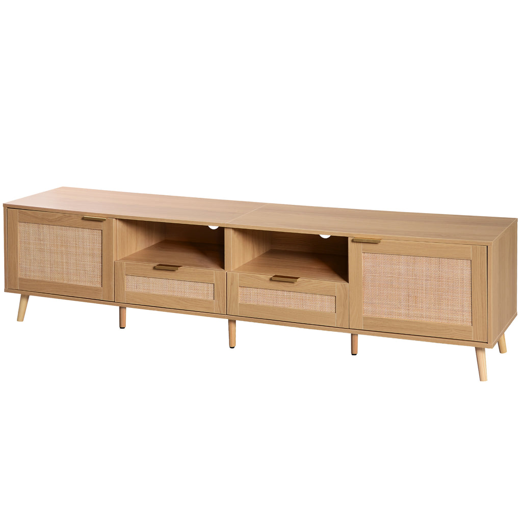 Farmhouse rattan TV stand natural wood — front view