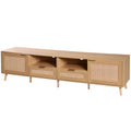 Farmhouse rattan TV stand natural wood — front view