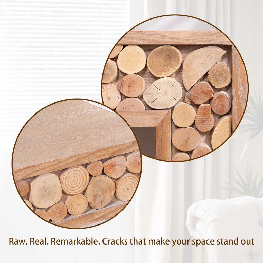 Rustic wood console table top surface detail