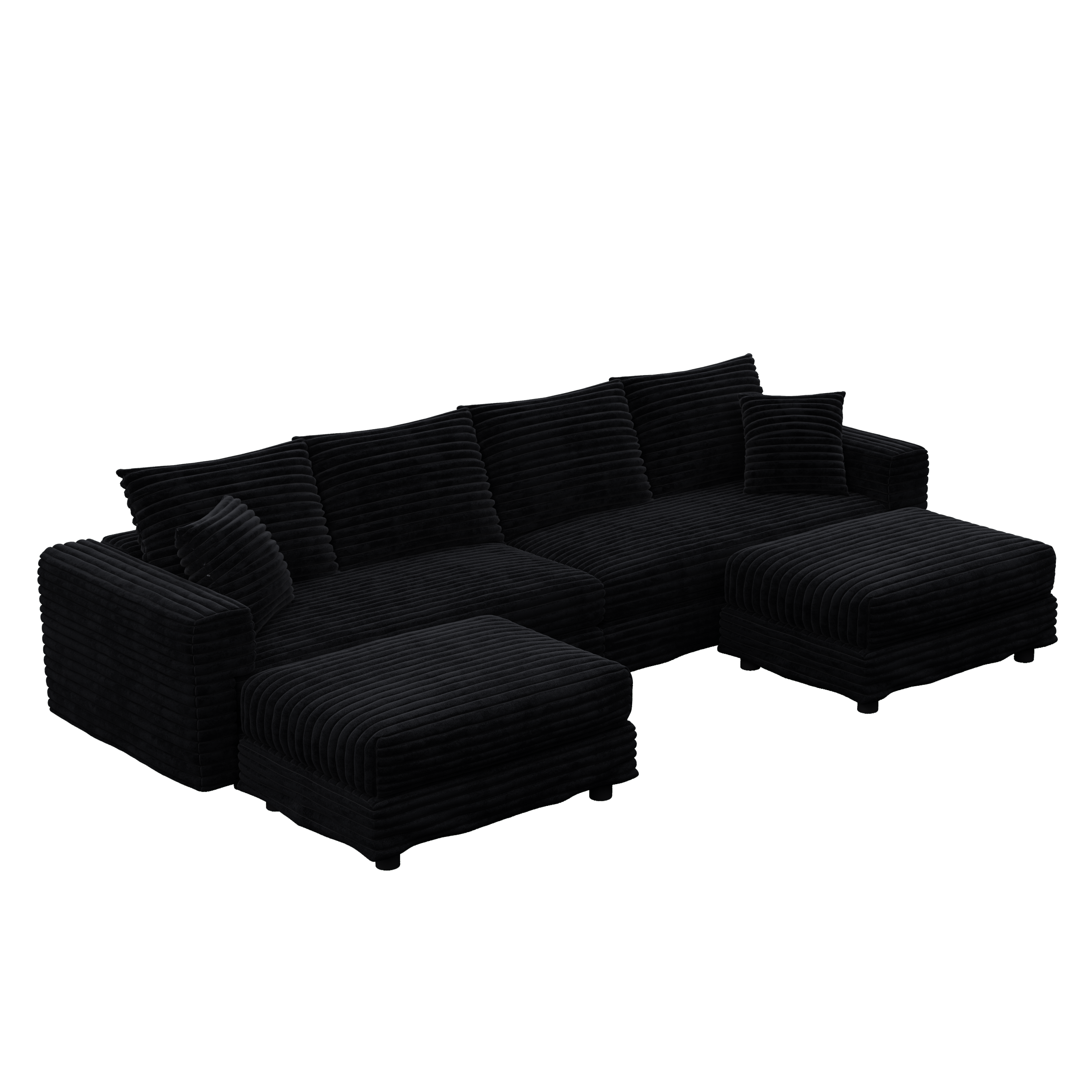 102.4 'Plush Corduroy 4-Seat Sofa,Modern Comfy Upholstered Sofa Cloud Couch,Deep Seat Couches with Soft Pillows and 3 Ottomans,Convertible Sofa Lounge Chair,Black(Old SKU:W1885S00287)