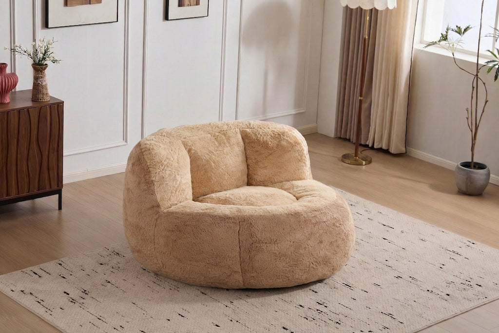Oversized Bean Bag Chairs,Multicolor Faux Fur Couch Filled with Shredded Sponge,Large Lounger Sofa For Living Room,No Assembly Required , Pink+White+Purple