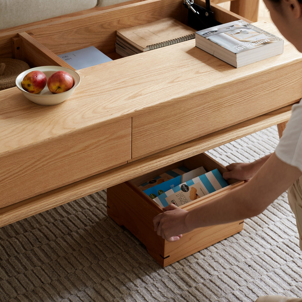 Solid Oak Lift-Top Coffee Table with Hidden Storage — 39" Wide