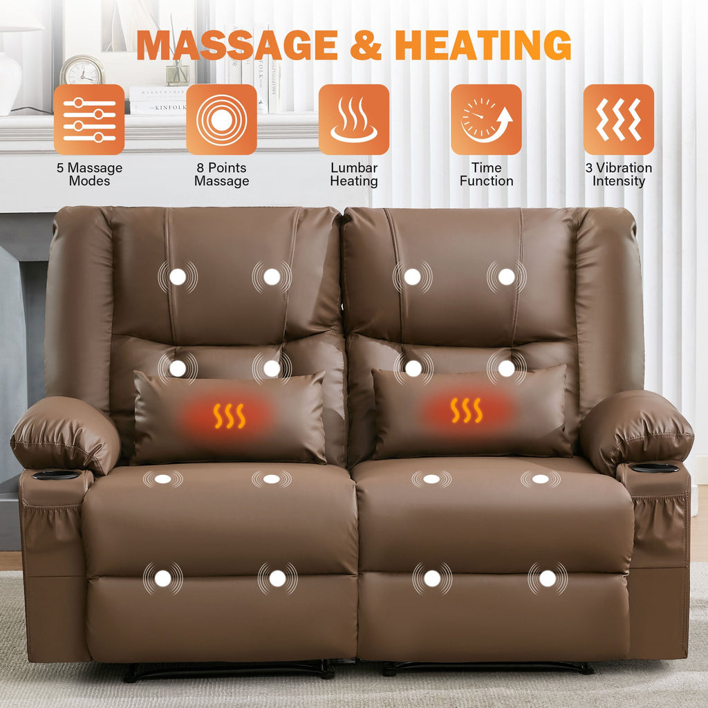 Recliner Loveseat with Massage and Heating for Living Room,Love Seat Manual Oversized Recliner with Cup Holders,Side Pocket for Adult,BLACK