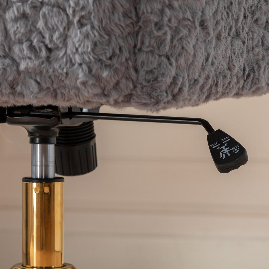 Faux Fur Office Chair — 40° Reclining with Gold Metal Base & Wheels