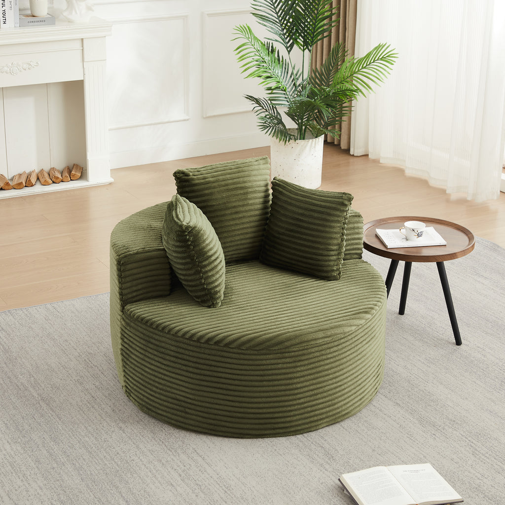 43-inch round corduroy single sofa, comfortable lounge chair, comes with three pillows, minimalist design, perfect for bedrooms, lounges, game rooms, and living rooms