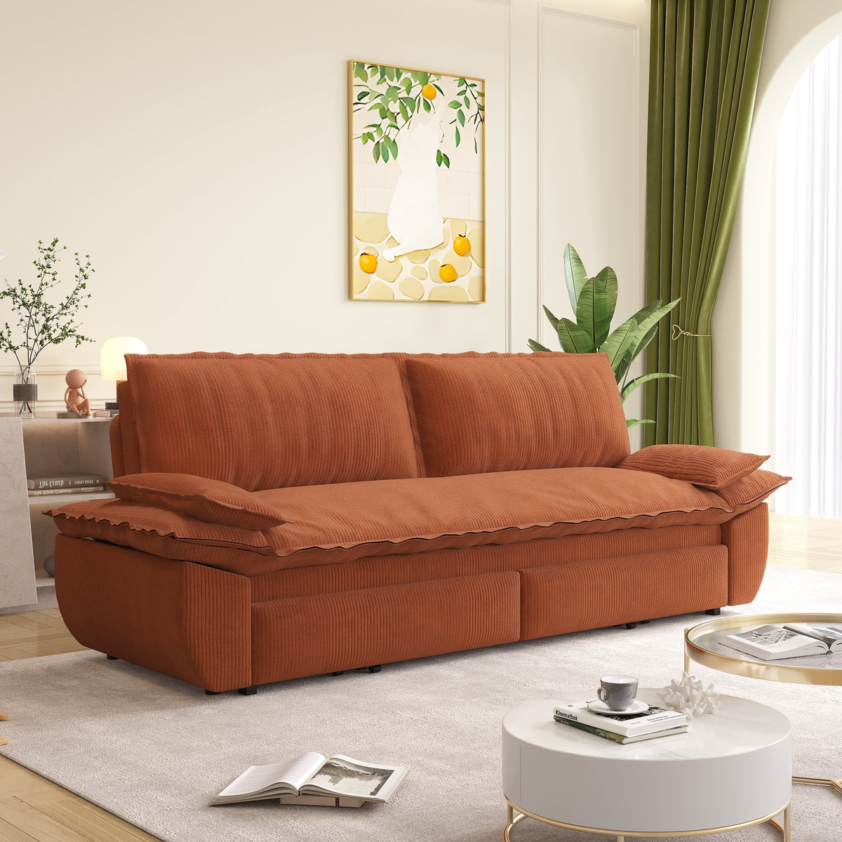 73.2' Queen Pull Out Sofa Bed,3-in-1 Convertible Sleeper Sofa,Multi-Functional Corduroy Loveseat Bed, Grey