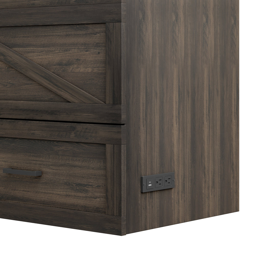 Queen Size Farmhouse Murphy Cabinet Bed with Charging Station, Foldable Platform Bed with Large Storage Drawer for Guest-Room, Small Bedroom, White(Old SKU: N733S237837W)