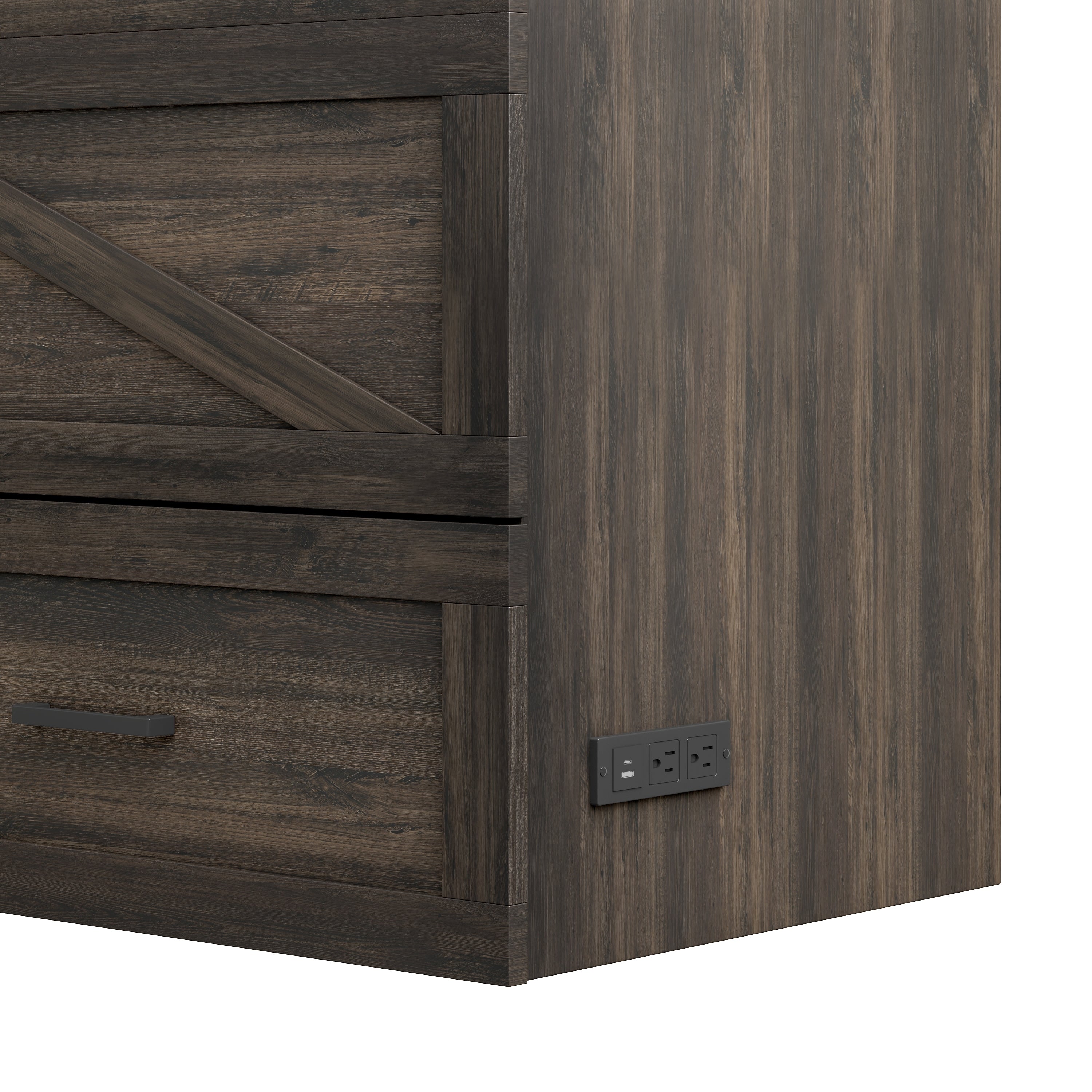 Queen Size Farmhouse Murphy Cabinet Bed with Charging Station, Foldable Platform Bed with Large Storage Drawer for Guest-Room, Small Bedroom, White(Old SKU: N733S237837W)