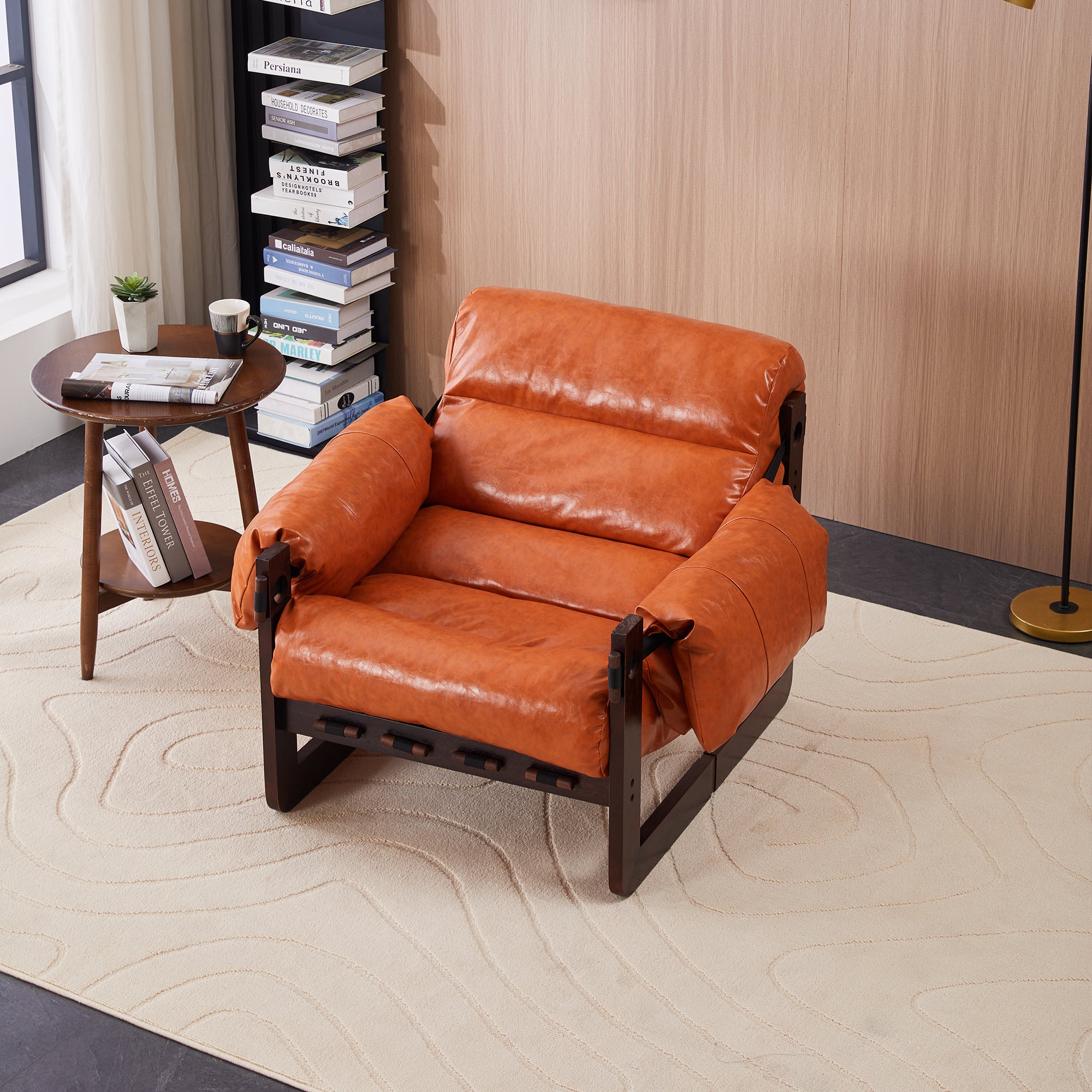 Medieval modern orange leather chair living room accent