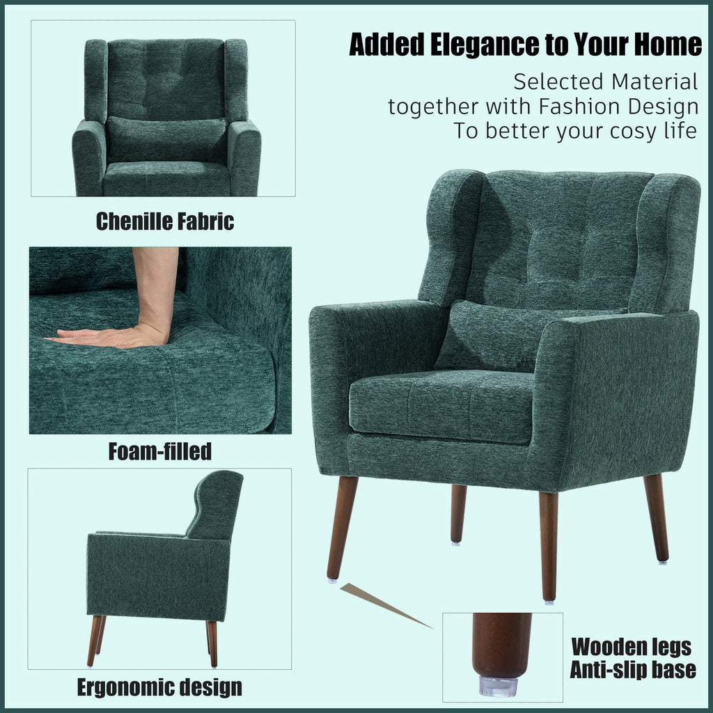 Chenille accent chair waist pillow detail
