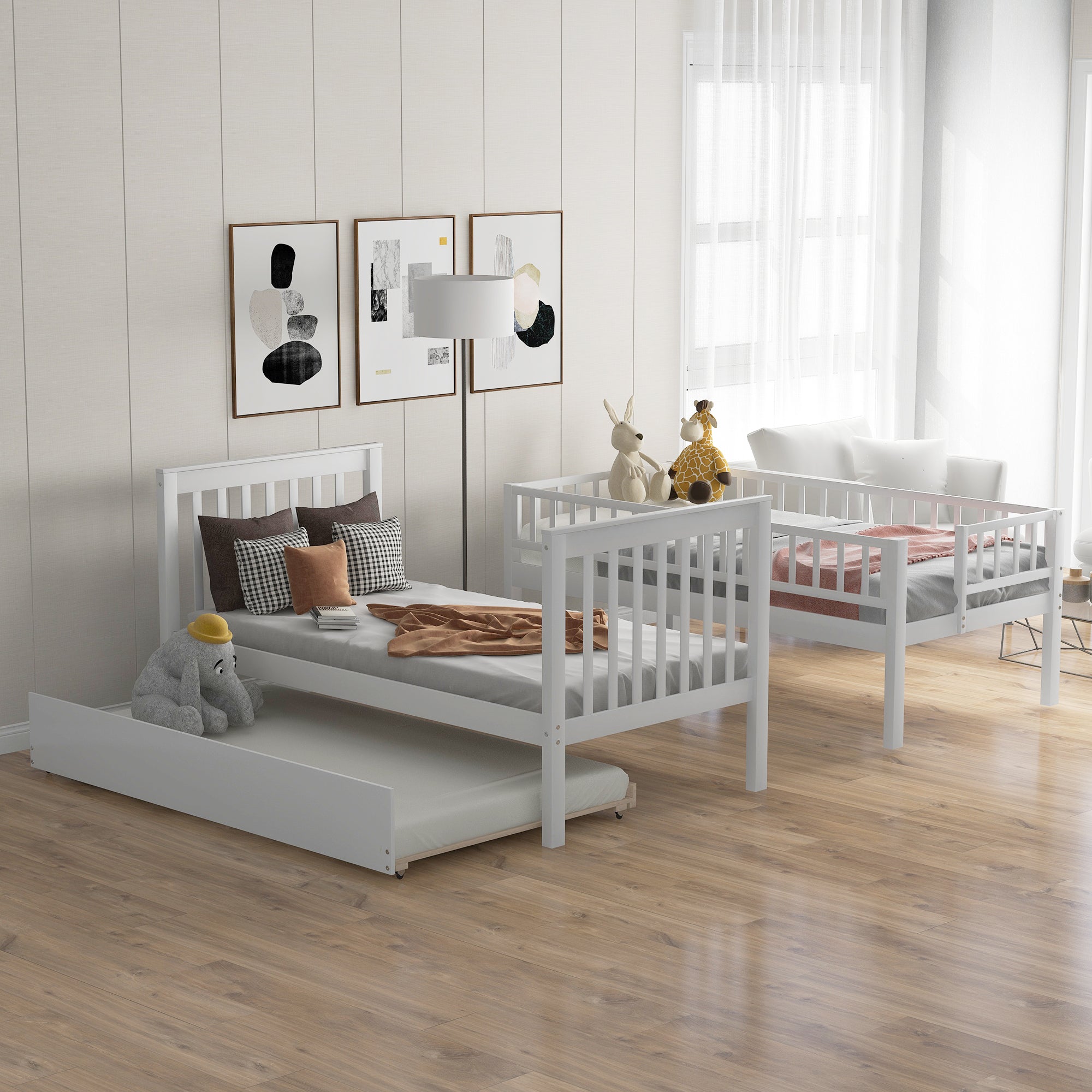 Twin-over-Twin Bunk Bed with Trundle & Storage Shelves