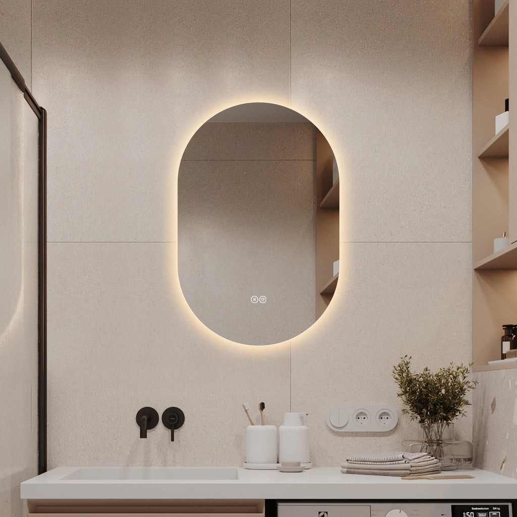 24 in. x 36 in. Capsule LED Backlit Bathroom Mirror with Anti-Fog, 3-Color Temperature, Stepless Dimming, Memory Function, IP44 Waterproof, Horizontal or Vertical Mount
