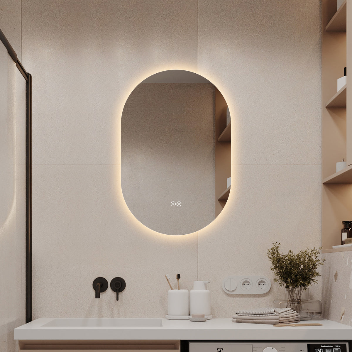 24 in. x 36 in. Capsule LED Backlit Bathroom Mirror with Anti-Fog, 3-Color Temperature, Stepless Dimming, Memory Function, IP44 Waterproof, Horizontal or Vertical Mount