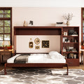 Queen Size Murphy Bed with Height Adjustable Storage Compartments and Shelf, Wall Bed Frame With 1 Drawer, Multifunctional Foldable Platform Bed for Bedroom,Guest Room, Walnut(OLD SKU:N733S309223D)