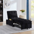 Black velvet convertible sofa bed with storage — front view