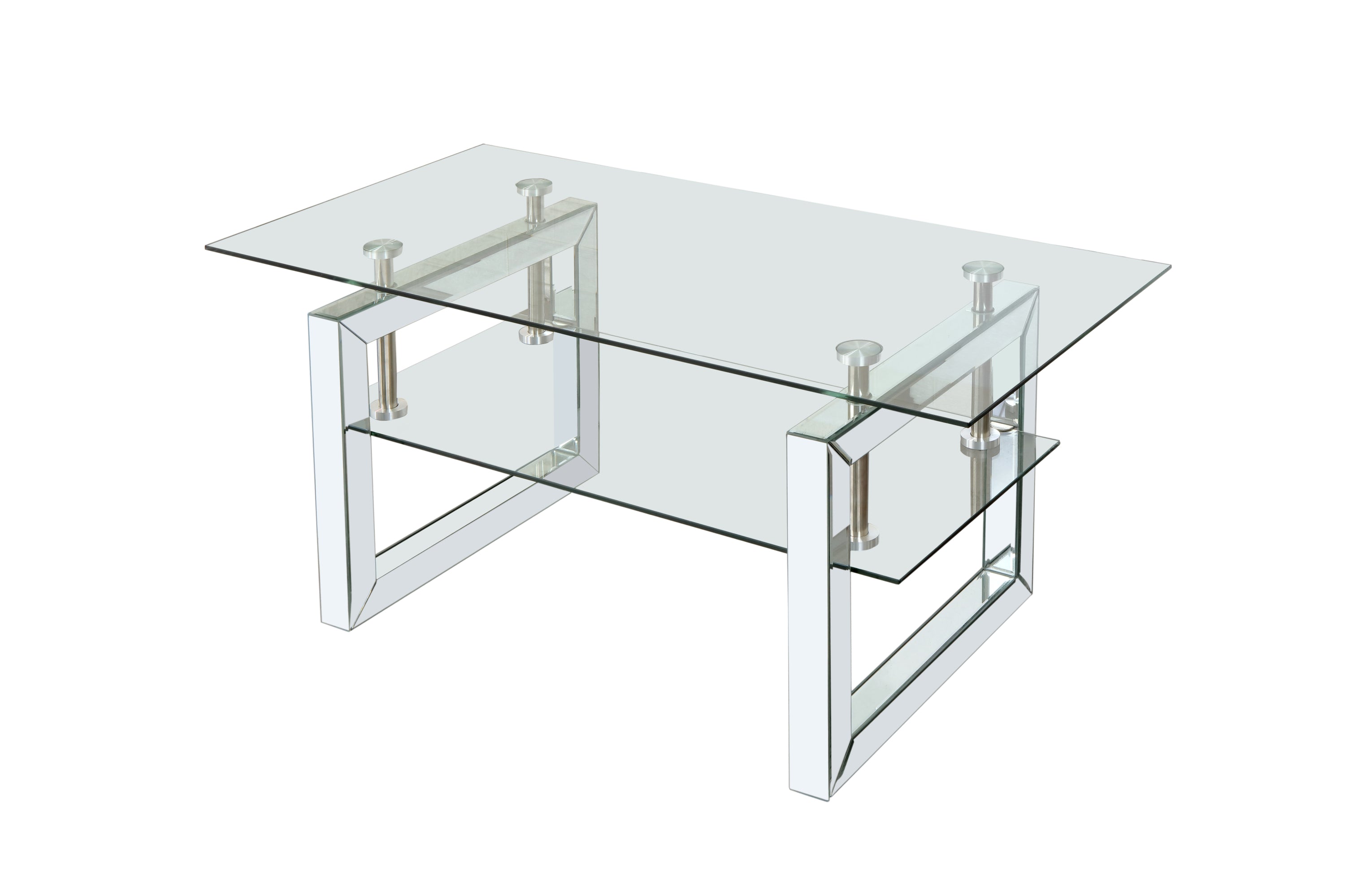 Mirror coffee table tempered glass top detail close-up