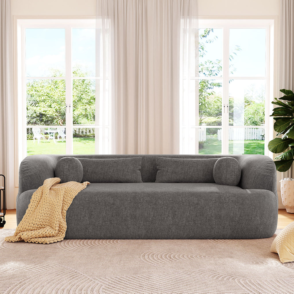 Boneless chenille sofa in living room setting