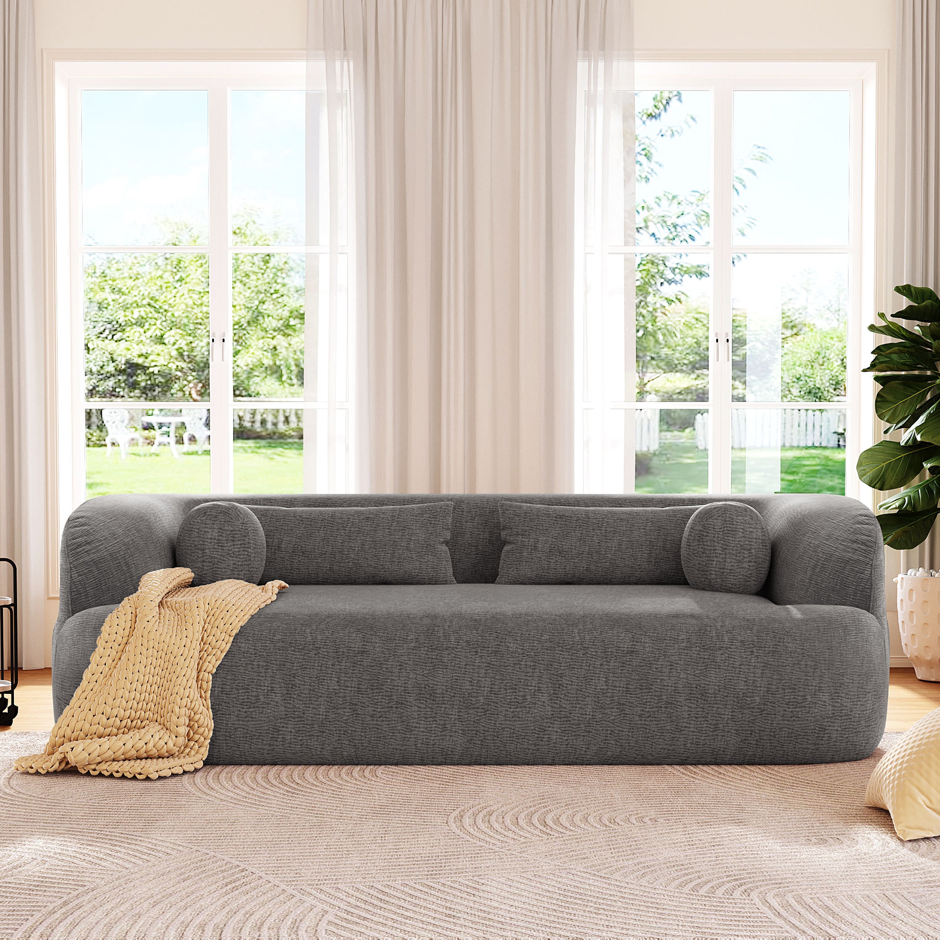 Boneless chenille sofa in living room setting