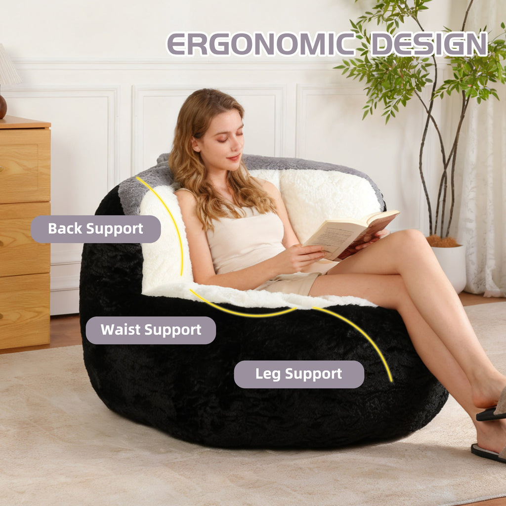 Oversized Bean Bag Chairs,Multicolor Faux Fur Couch Filled with Shredded Sponge,Large Lounger Sofa For Living Room,No Assembly Required , Pink+White+Purple