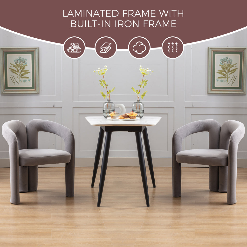Set of two gray velvet accent chairs — side by side