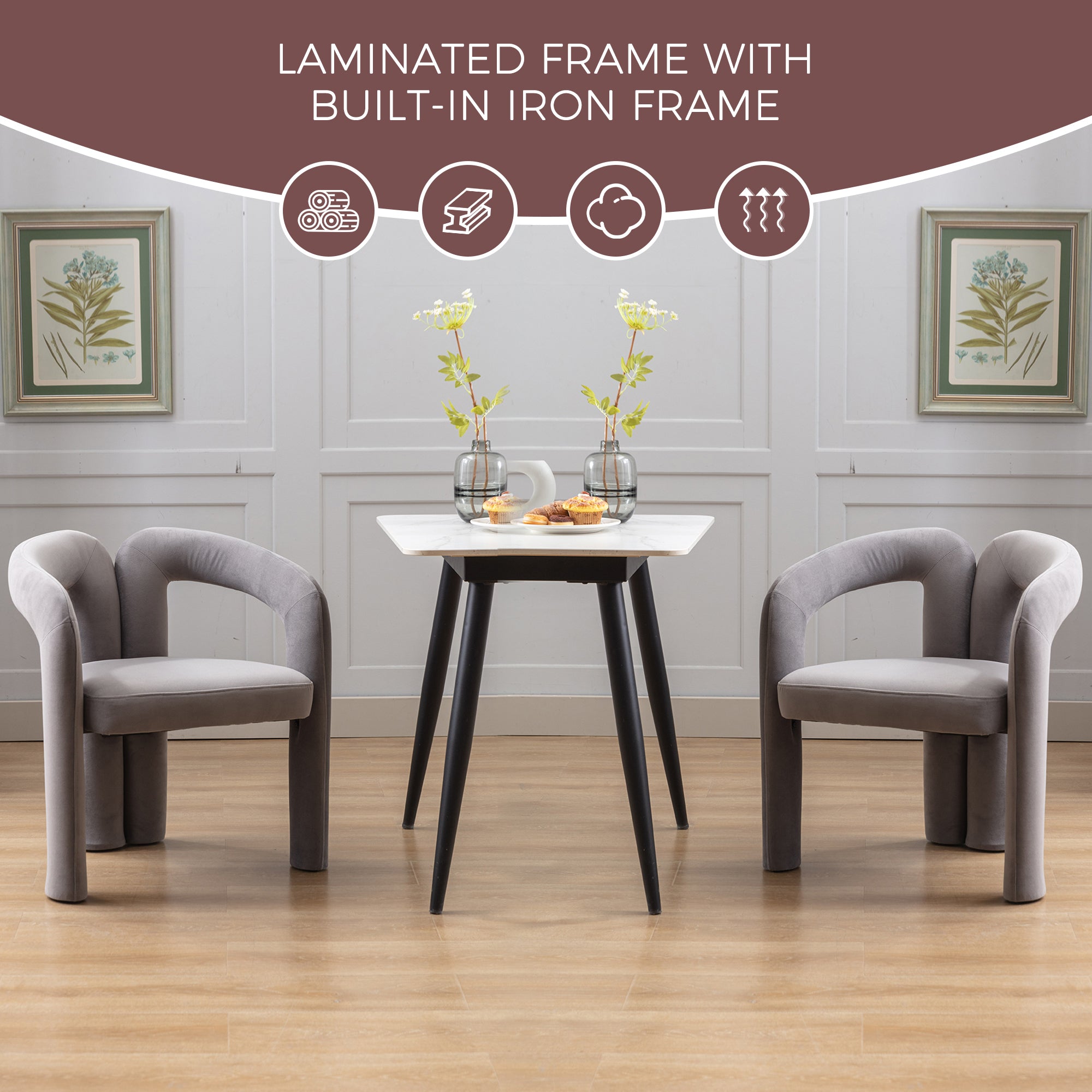 Set of two gray velvet accent chairs — side by side