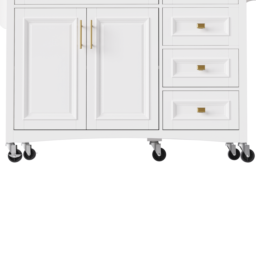 K&K 52'' Kitchen Island with Drop Leaf, Embossed Texture Kitchen Island on Wheels with Spice Rack, Towel Rack, 2 Doors and 5 Drawers, Kitchen Storage Cart with Adjustable Shelf for Kitchen, Blue Grey