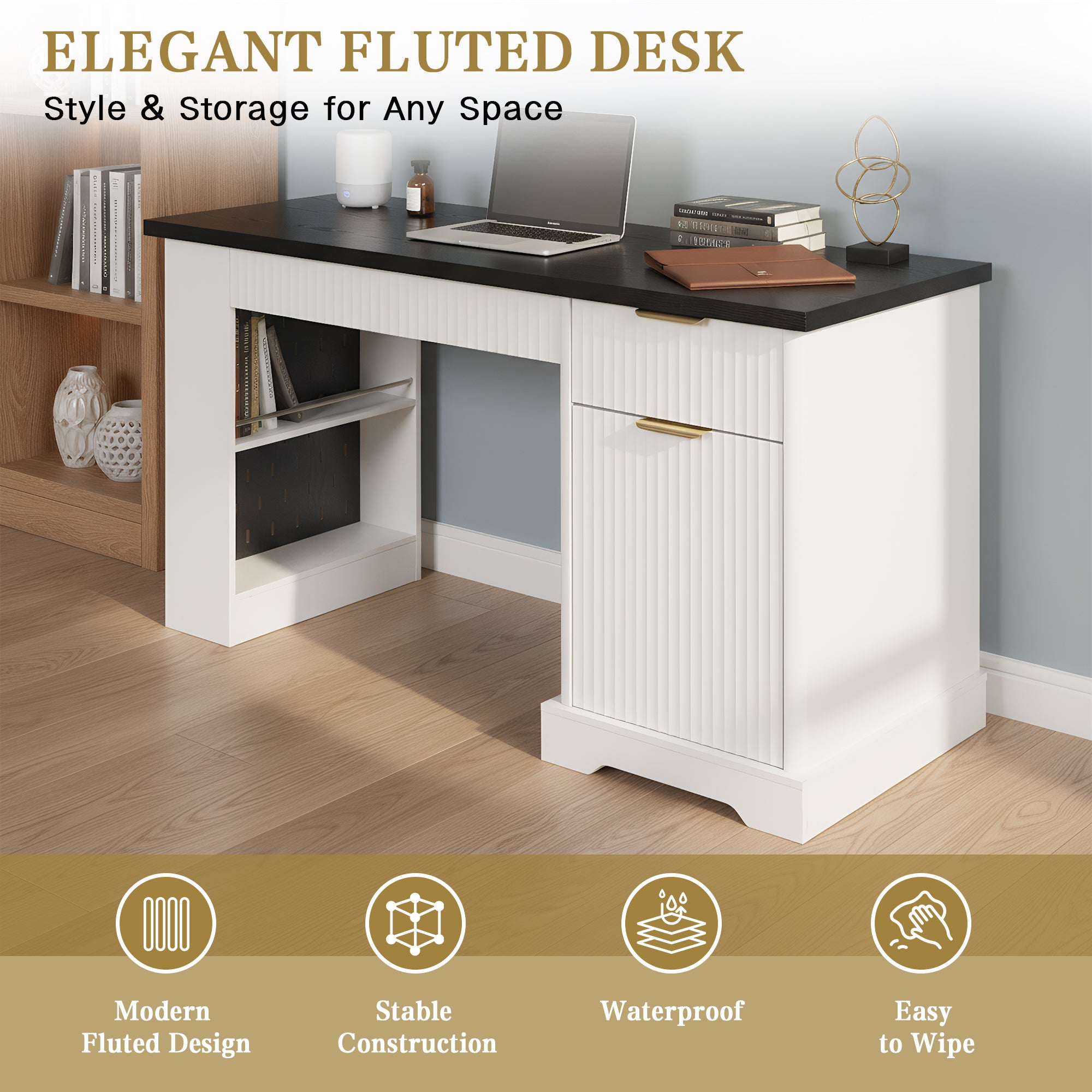 Office desk drawer and cabinet soft-close hinge detail