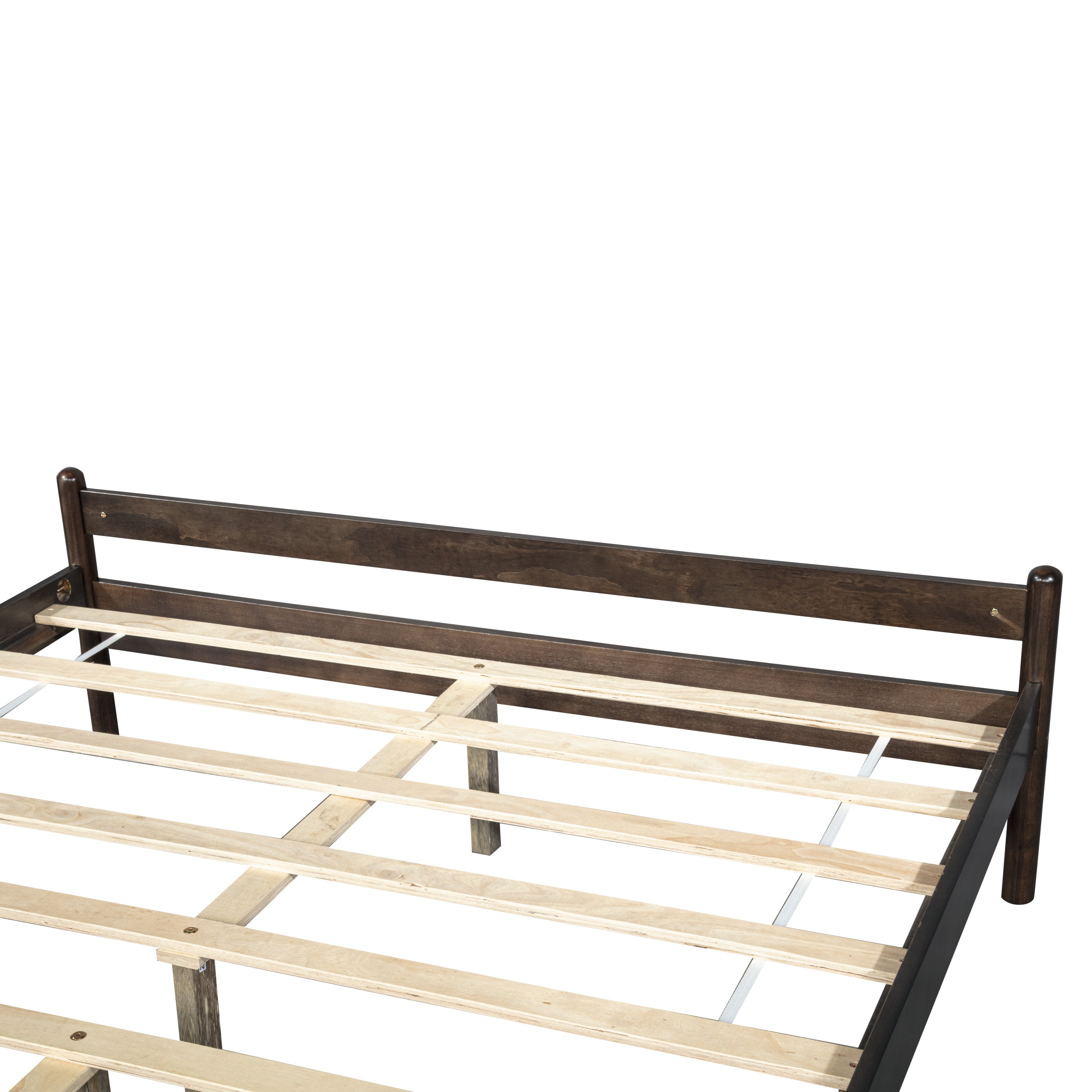 Traditional Style Queen Size Bed with Headboard and Footboard, Pinewood Bed with Strengthened Bed Frame ,Walnut