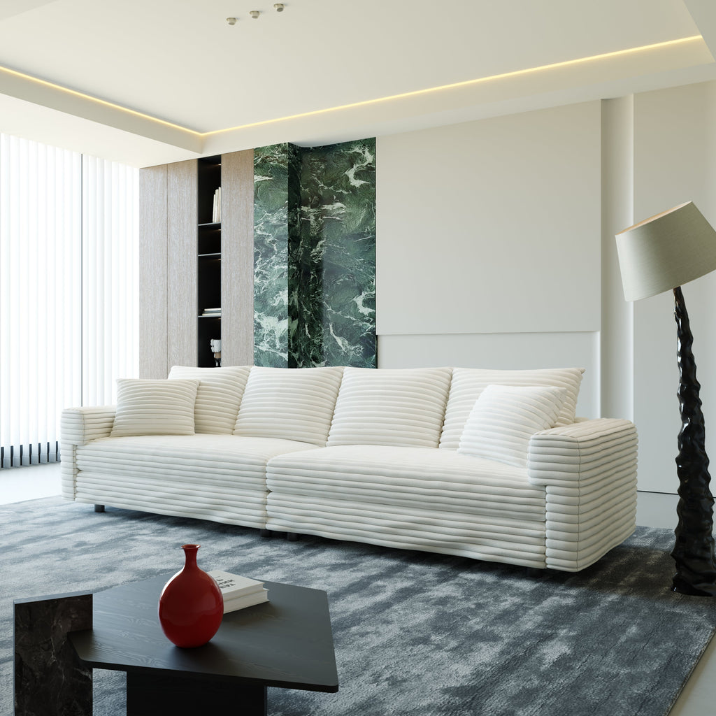 102.4 'Plush Corduroy 4-Seat Sofa,Modern Comfy Upholstered Sofa Cloud Couch,Deep Seat Couches with Soft Pillows and 3 Ottomans,Convertible Sofa Lounge Chair,Black(Old SKU:W1885S00287)