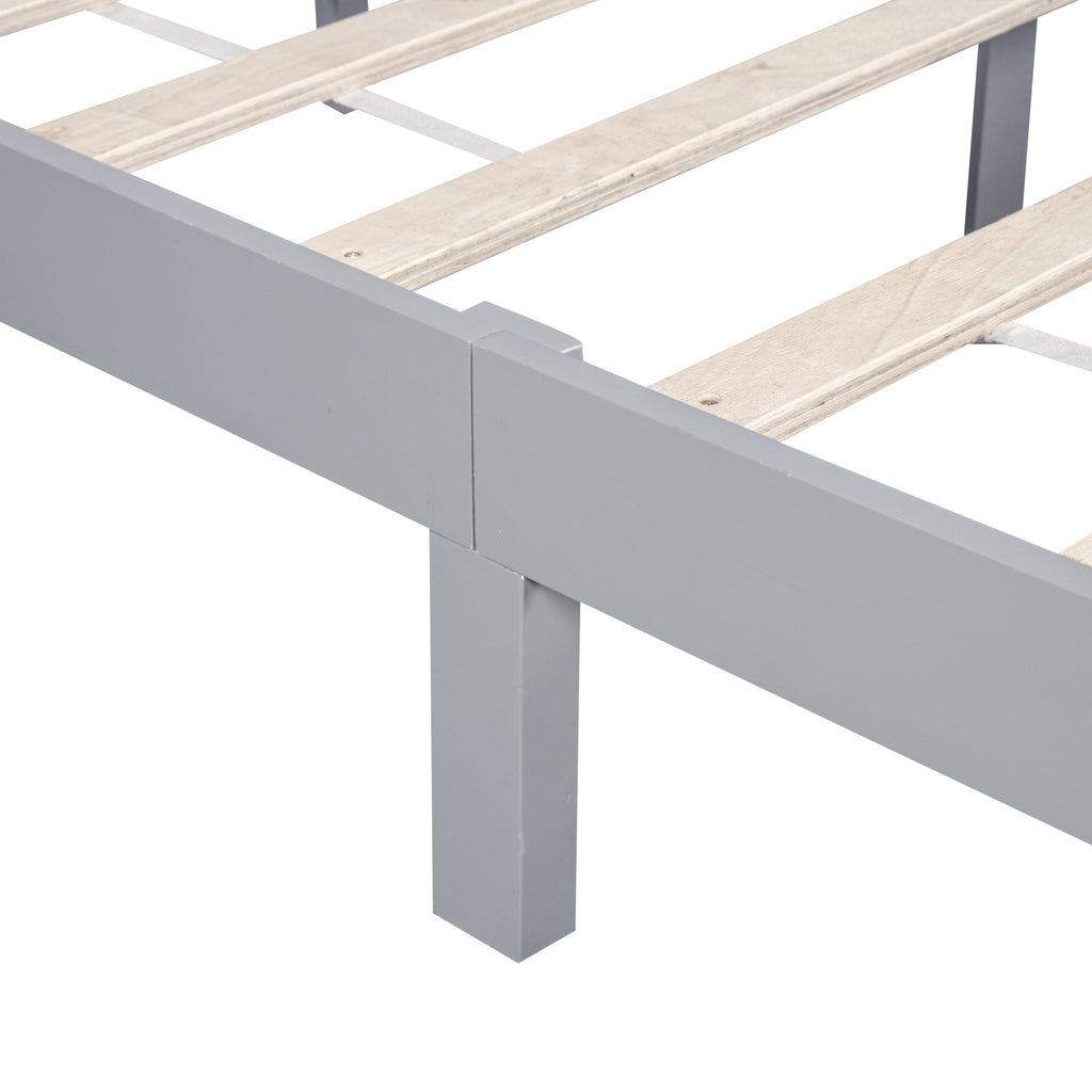 Farmhouse Style King Size Bed with Barn Door Designed Headboard and Footboard, Pinewood Bed with Strengthened Bed Frame,White