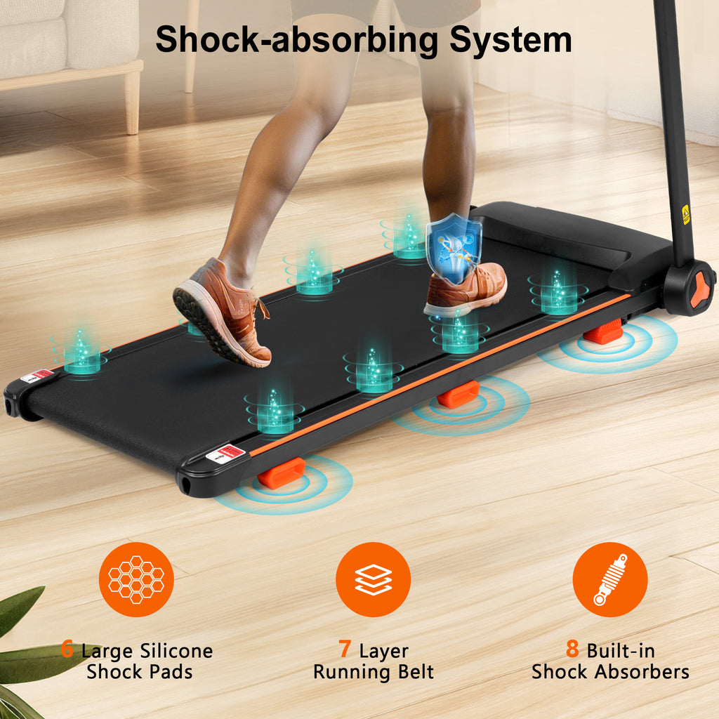 Hydraulic folding mechanism on black treadmill