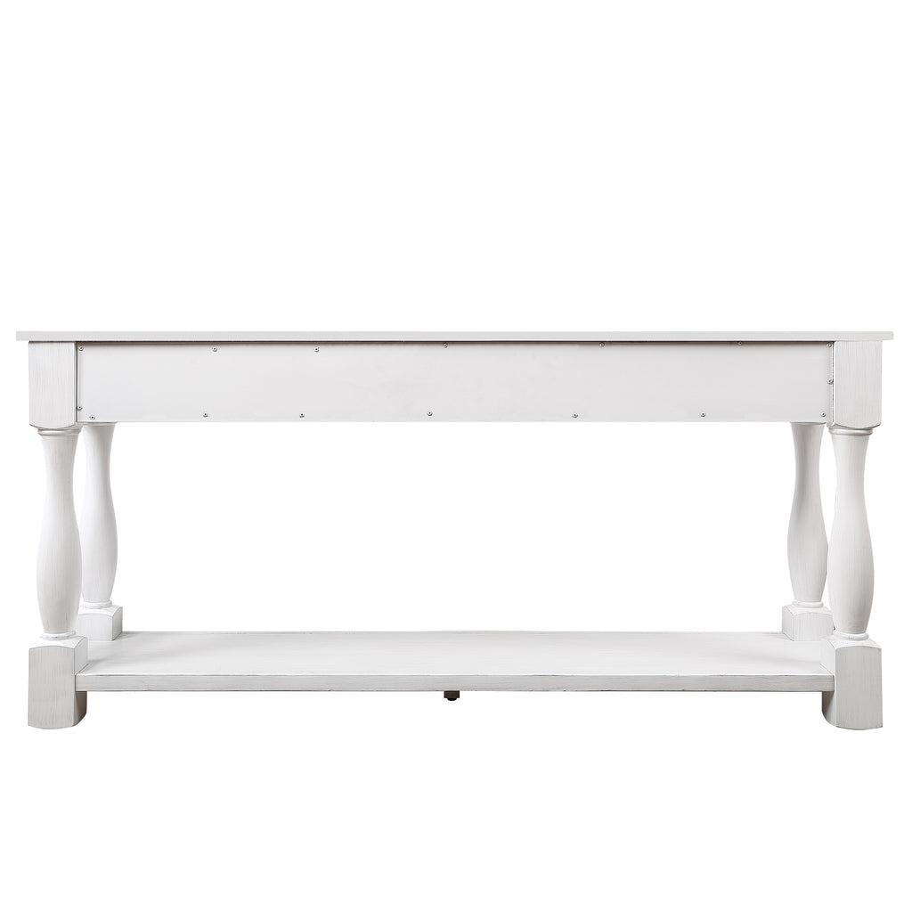 Console table three drawers and lower shelf storage detail