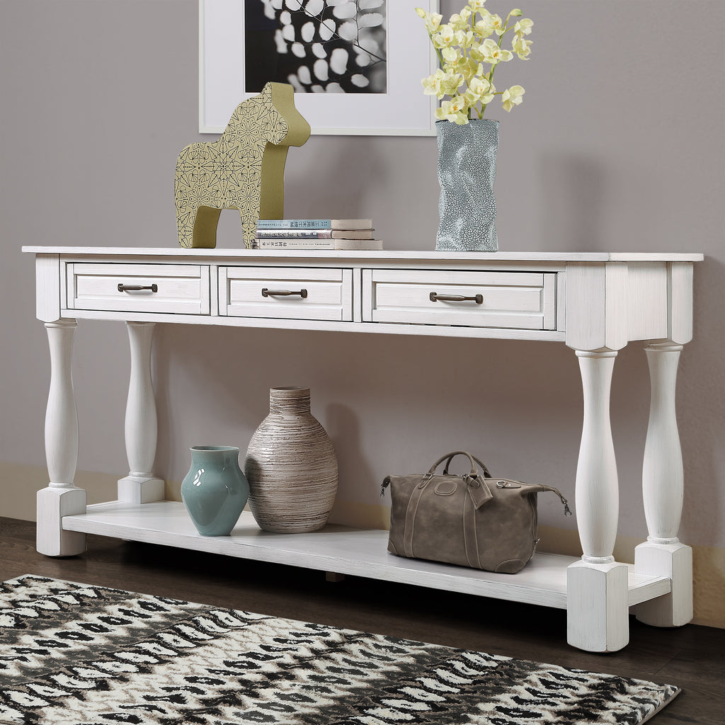 Antique white sofa table mid-century style — angle view