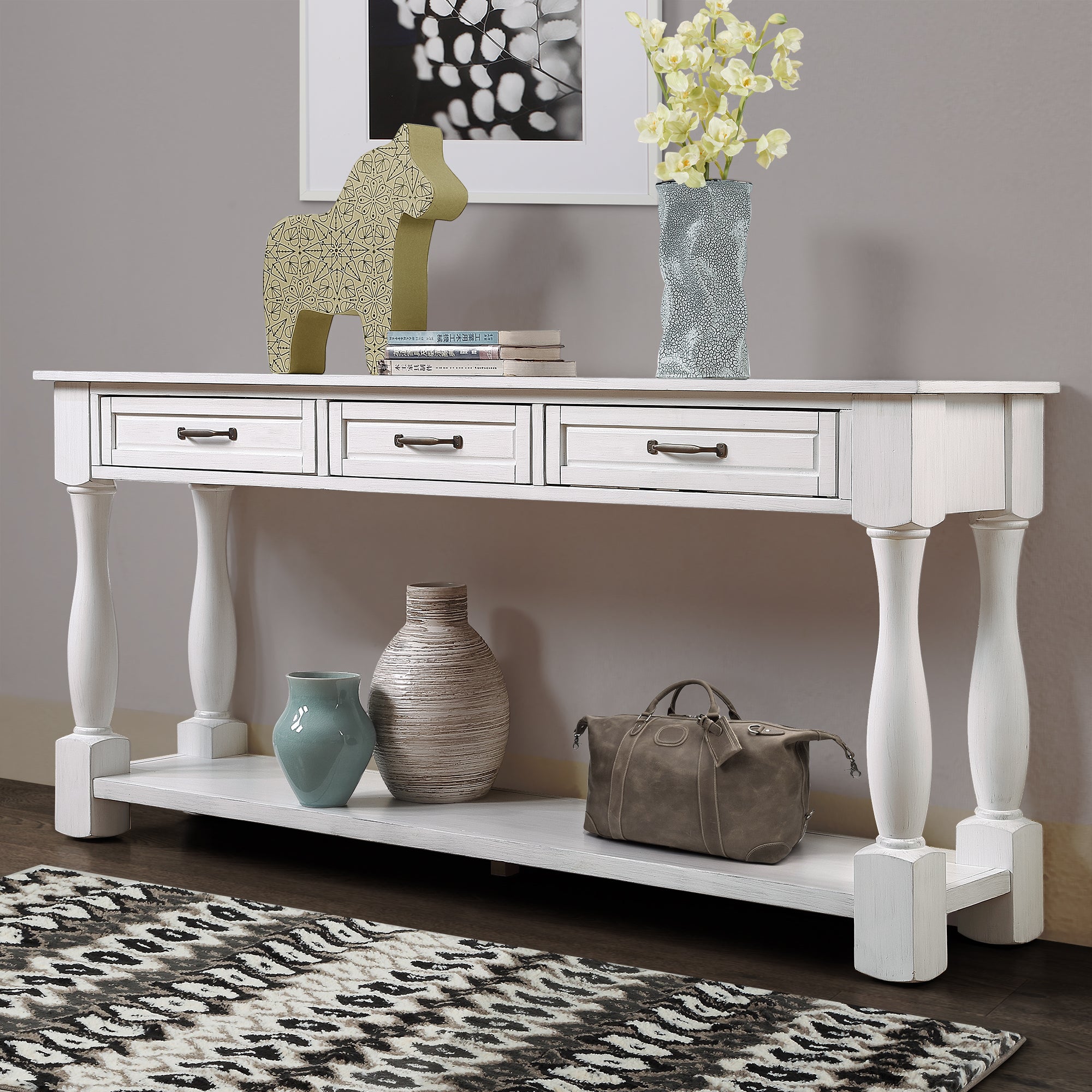 Antique white sofa table mid-century style — angle view