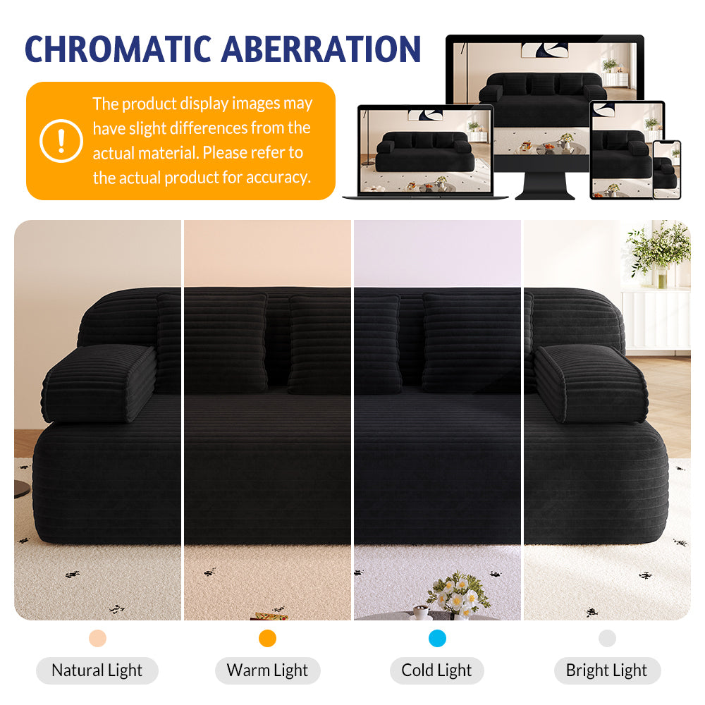 78.7' Frameless Sofa,2-in-1 Convertible Sofa Bed with 3 Pillows – Plush Corduroy Fabric, Multi-Functional 3-Seater Couch for Small Spaces, Apartments and Bedrooms,Beige