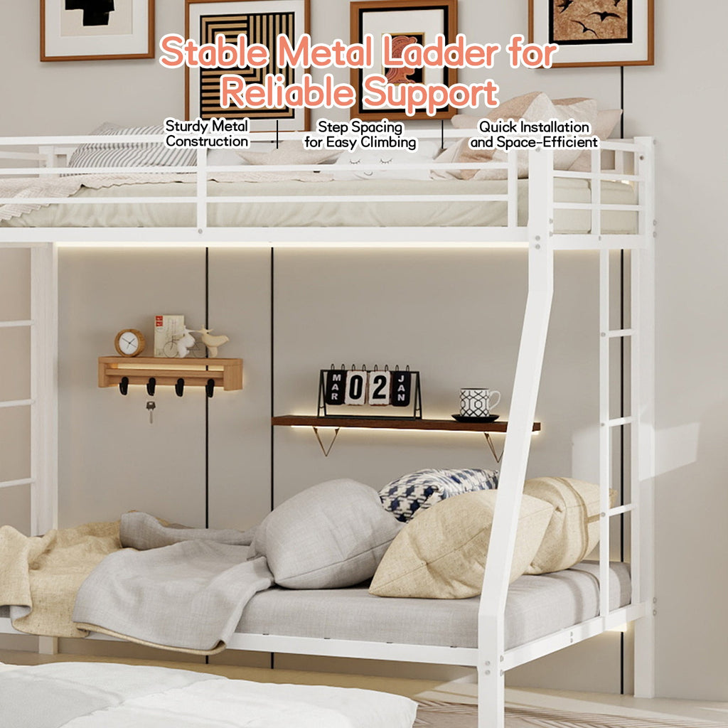 Modern Minimalist Square Tube Iron Bunk Bed with Ladder and Rolling Trundle, Full Size 137cm x 190cm, Black