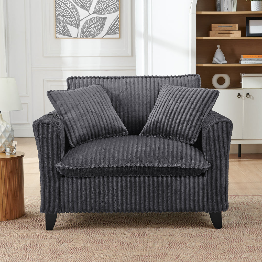 Gray corduroy lazy sofa chair with backrest and dual armrests